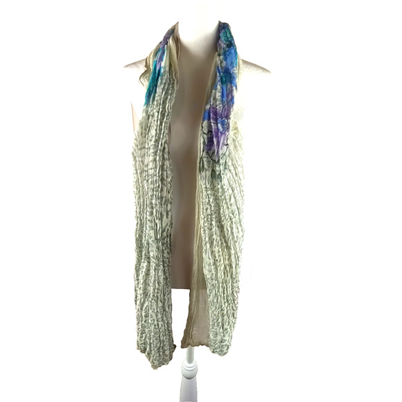 Ahujasons Scarf Rectangle 33" X 14" Gray Green Blue Cream Lightweight Floral - Picture 2 of 7